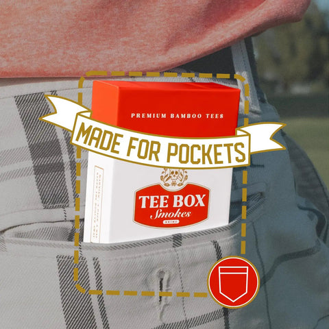 Tee Box Smokes Premium Bamboo Golf Tees Magnetic Reusable Tee Case fits snugly in a pocket for easy carrying.