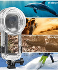 60M Underwater Case For X5 Action Camera, Waterproof Housing With Ultra Clear PMMA Lens And AR Coating, showcasing waterproof, dustproof, shockproof, antifreeze features.