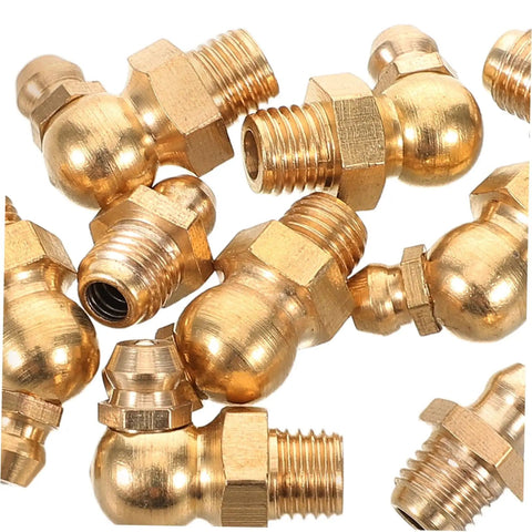 Close-up of copper fittings from 9 Piece Grease Fitting Assortment Kit With Copper Oil Nozzle Caps For Cars And Trailers Easy To Install