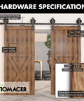 Beefy Black Rustic Sliding Barn Door Hardware Kit For Two Doors, 16 Foot Flat Track With Spoke Wheel Rollers installed view