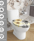 Toilet Seat Elongated Seamless for Bathroom with floral design, installed on a white toilet, easy to clean and ergonomic.