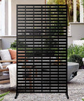 72 Inch Outdoor Privacy Screen With Stand, Metal Fence Panels For Deck, Garden, Pool, Balcony And Patio Privacy, shown on patio