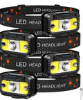 Four Rechargeable LED Headlamp With Motion Sensor Waterproof All Weather Outdoor Headlight White And Red Light 8 Modes