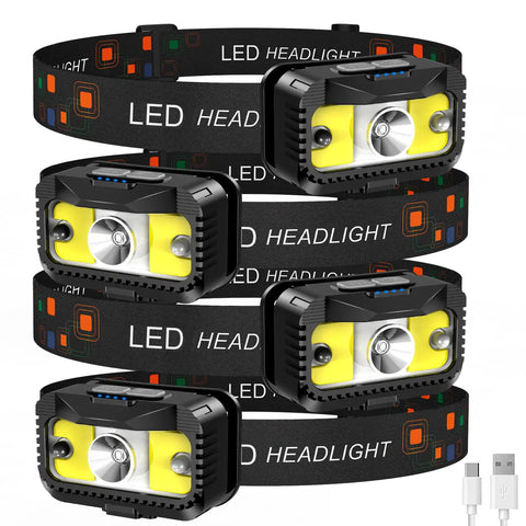 Four Rechargeable LED Headlamp With Motion Sensor Waterproof All Weather Outdoor Headlight White And Red Light 8 Modes