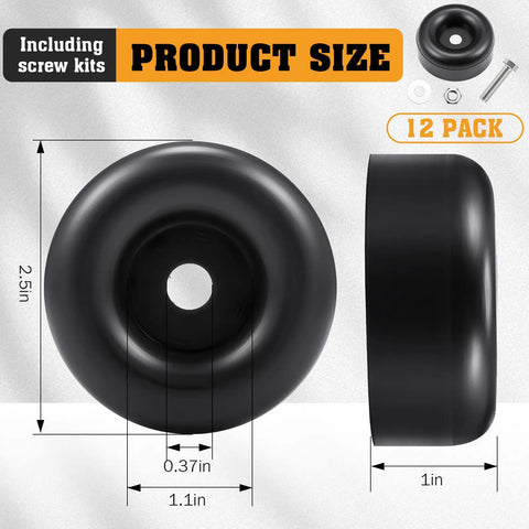 12 Pack Two Point Five Inch Trailer Ramp Door Bumpers With Screw Kits For Cargo Ramps And Truck Gates Round Rubber Bump Stops