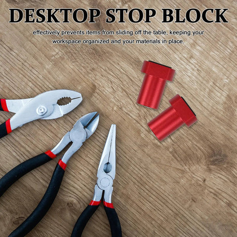 8 Pack Aluminum Alloy Non Slip Limit Cards For Workbench And Woodworking Table with tools on a wooden surface