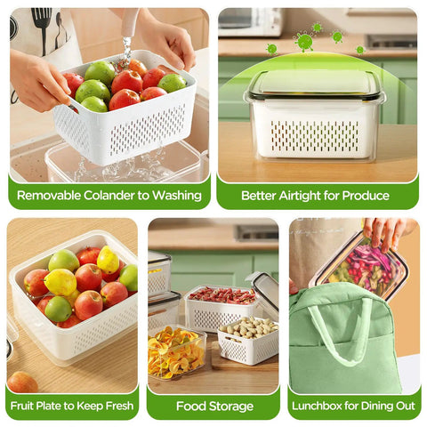Fridge Fruit Storage Set With Removable Colander And All-In-One Washing Bowl for rinse, drain, and refrigerate produce like a pro