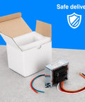 24V 50VA Control Transformer For HVAC Furnaces With Isolation Multi Tap Primary 120V 208V 240V and 24V Secondary beside box