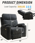 Electric Power Recliner Chair With Soft Fabric Upholstery Overstuffed Heavy Duty Sofa Chair With Metal Cup Holders Adjustable 100 Degree To 160 Degree Perfect For Living Room Or Bedroom Dark Gray displaying dimensions and recline angle.