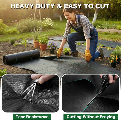 Heavy Duty Weed Barrier Landscape Fabric 4 Ft By 300 Ft 3.2 Oz Permeable Ground Cover for Gravel Lawn and Flower Beds installed.