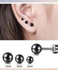 Titanium Screw Back Flat Back Ball Stud Earrings For Women And Men Hypoallergenic Implant Grade F136 Titanium Nickel Free And Lead Free Comfortable Lightweight Unisex Jewelry For Sensitive Ears Go-To Everyday Wear, black 3mm 4mm 5mm studs