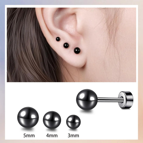 Titanium Screw Back Flat Back Ball Stud Earrings For Women And Men Hypoallergenic Implant Grade F136 Titanium Nickel Free And Lead Free Comfortable Lightweight Unisex Jewelry For Sensitive Ears Go-To Everyday Wear, black 3mm 4mm 5mm studs