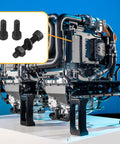 750 Piece M2 Metric Screw Assortment Kit Featuring Hex Socket Head Cap Bolts And Matching Nuts Crafted From Tough As Nails 12.9 Grade Carbon Steel With Included Washers For Weekend Warrior shown with engine and sample screws.