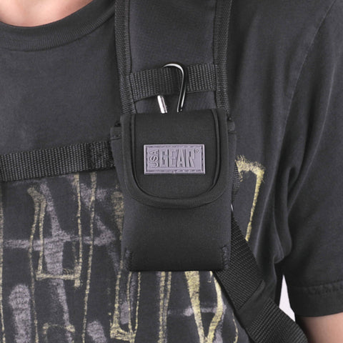 Grab And Go Coin Pouch With Belt Clip And Carabiner For Easy Access Mini Wallet Change Holder attached to a shoulder strap.