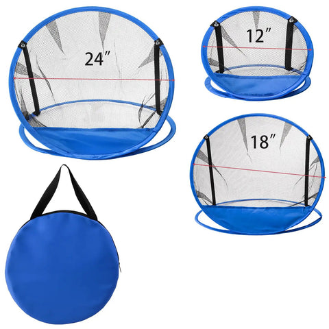 Set Of 3 Golf Chipping Nets With 12 Inch, 18 Inch, And 24 Inch Pop Up Targets For Indoor Outdoor Practice In The Backyard shown