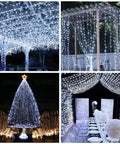 Fairy Curtain Lights 300 LED White Window Curtain String Lights, 9.8 x 9.8 Ft used in indoor and outdoor decorative settings