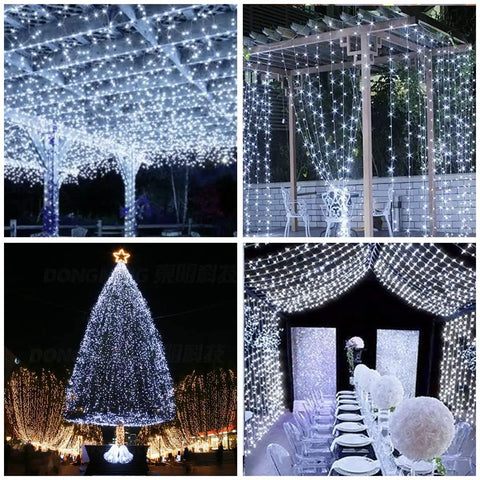Fairy Curtain Lights 300 LED White Window Curtain String Lights, 9.8 x 9.8 Ft used in indoor and outdoor decorative settings