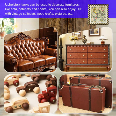 Top Shelf Heavy Duty Upholstery Tacks For Sofa And Furniture 400 Piece Pack Slick Brass Finish 7 16 Inch Heads used for securing cushions on vintage brown leather sofa.