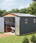 Big Beefy 10x12x7.4Ft Outdoor Storage Shed With Lockable Doors, Windows And Vents, Extra Large Metal Tool Shed For Garden