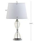 Clear Crystal LED Table Lamp Set Of 2 With Dope Glam Hourglass Design White Linen Shade Chrome Finish Energy Saving Bulbs Included.