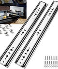 Beefy Heavy Duty Drawer Slides 22 Inch Long, 53 mm Wide, full extension, ball bearing, side mount, shown with installation.