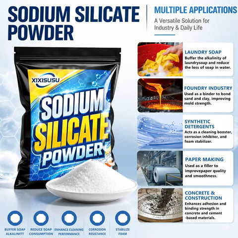 Tough As Nails Sodium Silicate Powder Heavy Duty Concrete Sealer in black packaging with powder for various industrial uses.
