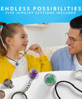Father and daughter with necklaces from Starter Rock Tumbler Kit For Beginners, Kid Friendly, Leakproof And Durable Rock Polisher.