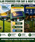 2 Pack Ultrasonic Animal Deterrent Devices For Outdoor Gardens Solar Powered Motion Sensor Safe Humane Sonic Fortress Pro Garden Shield For Squirrels Raccoons Rabbits Foxes Skunks Cats And More IP65 Waterproof solar panel outdoor device