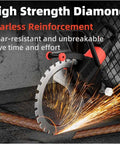 Big Iron 8900W Ring Concrete Saw with Diamond Blades cutting through metal with sparks, designed for heavy-duty stone work.
