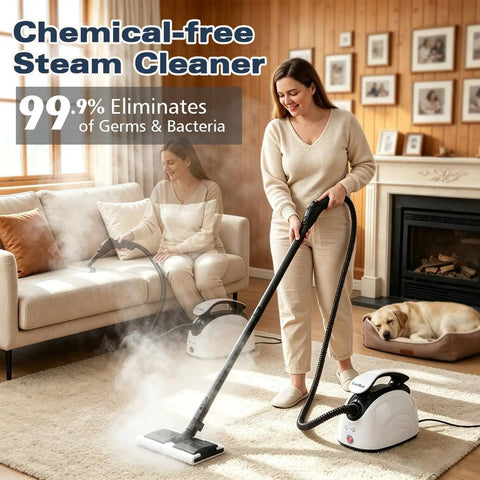 LoveBeat 300F High Pressure Steam Cleaner With 4.5 Bar Power For Deep Cleaning Grout And Tile Floors in use on carpet.