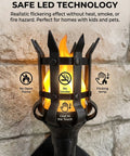 Close-up of Medieval LED Torch Wall Sconce Flickering Flame Castle Light (Red) showcasing safe LED technology features.