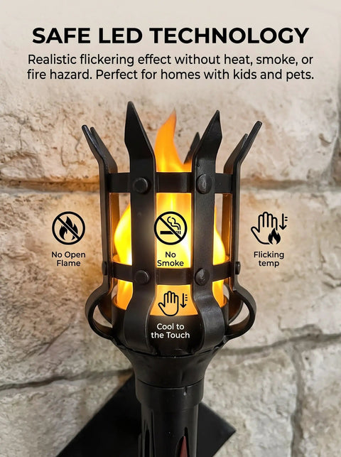 Close-up of Medieval LED Torch Wall Sconce Flickering Flame Castle Light (Red) showcasing safe LED technology features.
