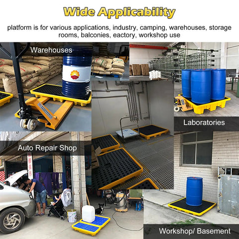 Heavy Duty Two Drum Spill Containment Pallet Built Rock Solid With Hdpe And Straight Up Leak Seals Designed For Tough Crews This Modular Secondary Sump Tray Eases Handling Features Forklift Pockets A Fast Drain And Pop Off Grating Deck
