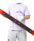 Person holding a tool with a red and black design, featured in the Heavy Duty Folding Saw Horses 2 Pack.