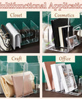 Multifunctional application of Clear Plastic Purse Organizer For Closet, 13 By 6 By 5 Inches, 4 section shelf dividers.