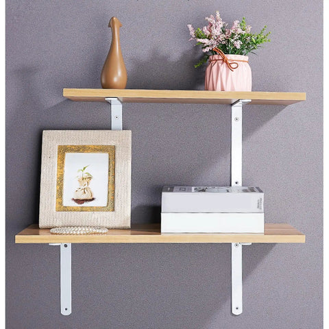 Solid As A Rock Heavy Duty Wall Mounted Shelf Brackets For Clean Floating Planks With Gritty Industrial Look And No Sweat Setup For Impressive Home Organization Hacks Set Of Two Bright White, featuring wooden shelves with decor.