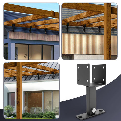 Beefy Gazebo Roof Riser Brackets Kit With Adjustable 90 Degree Supports For 4x4 And 4x6 Lumber, Wind And Snow Resistant, Includes Screws And Drill Bits, Black 3 Pack