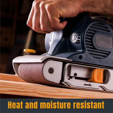 4x24 Inch Sanding Belts Set, 10 Pack, 40 Grit Aluminum Oxide Sandpaper For Oscillating Belt Sander in use on wood surface