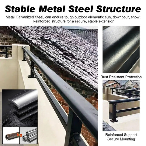 Tall Modern Metal Balcony Railing Extension Kit For Decks And Patios 8 10 12 14 16 20 Inch with stable galvanized steel structure.