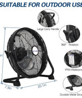 Go-To 16 Inch Rechargeable Outdoor Floor Fan With 15,600mAh Battery, Large Handle, 360° Rotation, IPX4 Waterproof