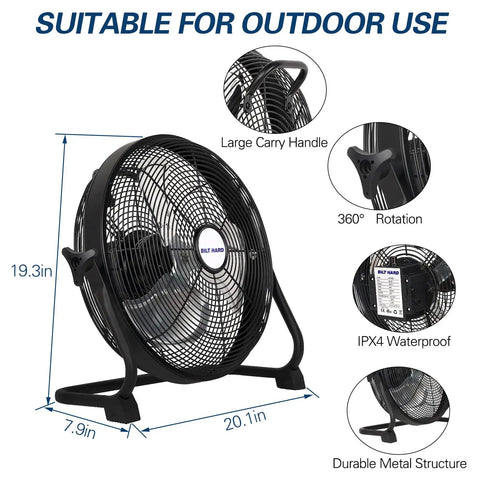 Go-To 16 Inch Rechargeable Outdoor Floor Fan With 15,600mAh Battery, Large Handle, 360° Rotation, IPX4 Waterproof