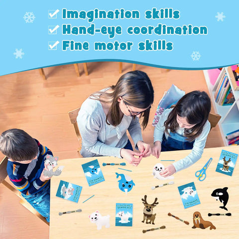 Children crafting with Polar Animals Sewing Kit For Kids Make Your Own Winter Felt Plush Toys With 14 Creative Projects For Beginner Crafters Fun Diy Educational Gift For Boys And Girls