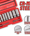 11 Piece Spiral Deep Bolt Extractor Set For Stripped Lug Nuts And Rounded Off Bolts, Pro Grade Heavy Duty Kit in red case