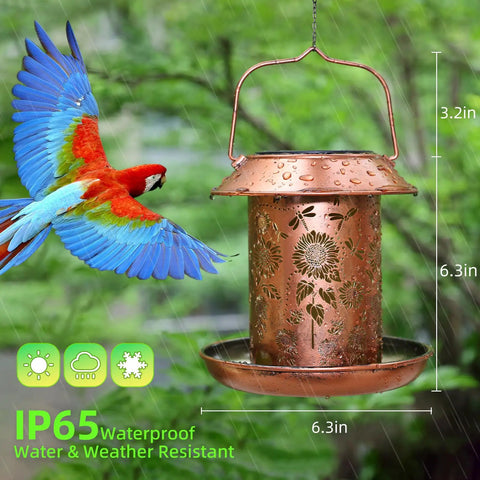Outdoor Hanging Bird Feeder With Solar Lantern Light Metal Wild Bird Feeder For Gardens And Yard Vibes Waterproof Summer Decor
