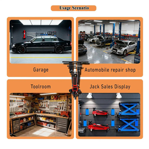 Heavy Duty Wall Mount Jack Stand Organizer For Garage And Shop Pro Grade Steel Storage Bracket Keeps Hydraulic Jacks Off The Floor Usage