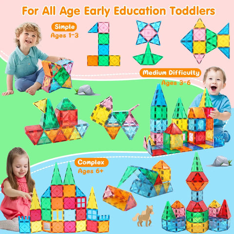 Magnetic Tiles Building Blocks For Kids Ages Three To Eight Kid Friendly Colorful Magnetic Stacking Toys STEM Educational Set