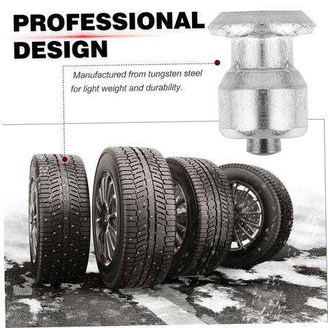 Image of 200 Piece Winter Tire Studs Heavy Duty Skid Screws Tungsten Snow Spikes For Vehicles with tungsten steel tire stud and tires.