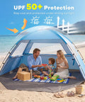 Beach Tent Sun Shelter For 3 4 6 8 People UPF 50 UV Protection Cabana Shade Tent on a beach with family under canopy