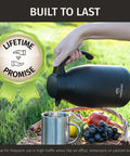 Pouring coffee from 68 Ounce Thermal Coffee Carafe With Insulated Black Stainless Steel Keeps Your Brew Hot 12 Hours Or Cold 36 Hours Easy Pour Leak Proof Lid Wide Mouth For Easy Cleaning Built Tough Durable Drink Dispenser For Home Or Office.