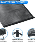 Close-up of corner features on Two Pack Heavy Duty Mesh Drawstring Bags With Cord Lock Closure, 20x16 and 16x12 Inches.